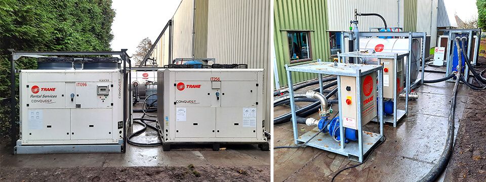 Chladicí jednotky Trane Rental zajišťují chlad pro roboty v továrně na výrobu plastů