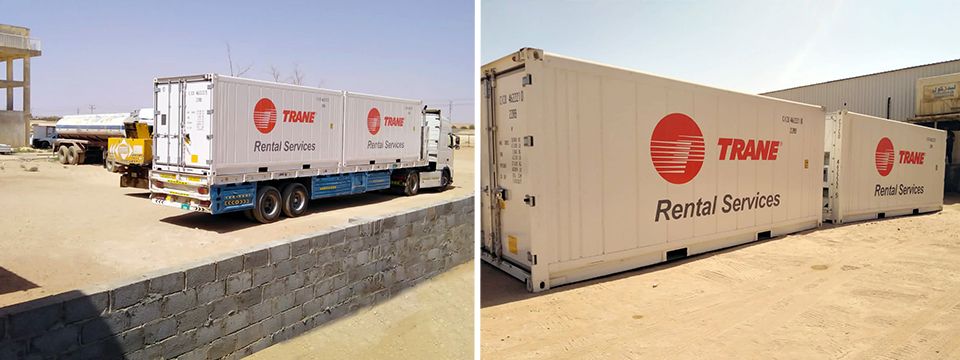 A câmara frigorífica de aluguer da Trane preserva a cadeia de frio intacta para um fornecedor de alimentos saudita sediado no deserto