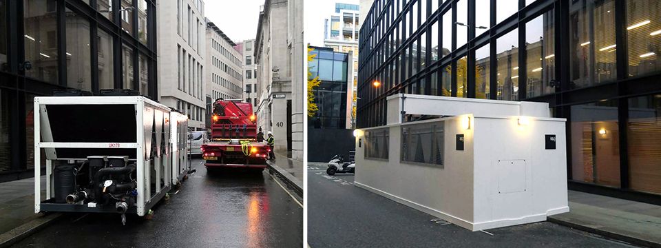De geluidsarme koelers van Trane Rental waarborgen de werking van het datacenter in het hoofdkantoor van een Britse bank